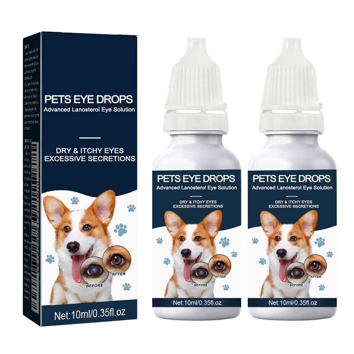 Cataract Drops For Dogs, Natural Safe Dog Eye Drops For Soothe Itching Irritation & Dry Eyes, Improve Eye Vision Clarity, Not For Human Pet Tear Stain Cleaner Suitable for All Animals (2 X 10 ml)