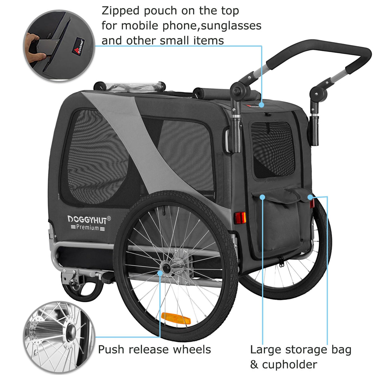 Doggyhut Premium Large Pet Bike Trailer & Stroller for Medium or Large Dogs,Bicycle Trailer for Dogs Up to 78 Lbs