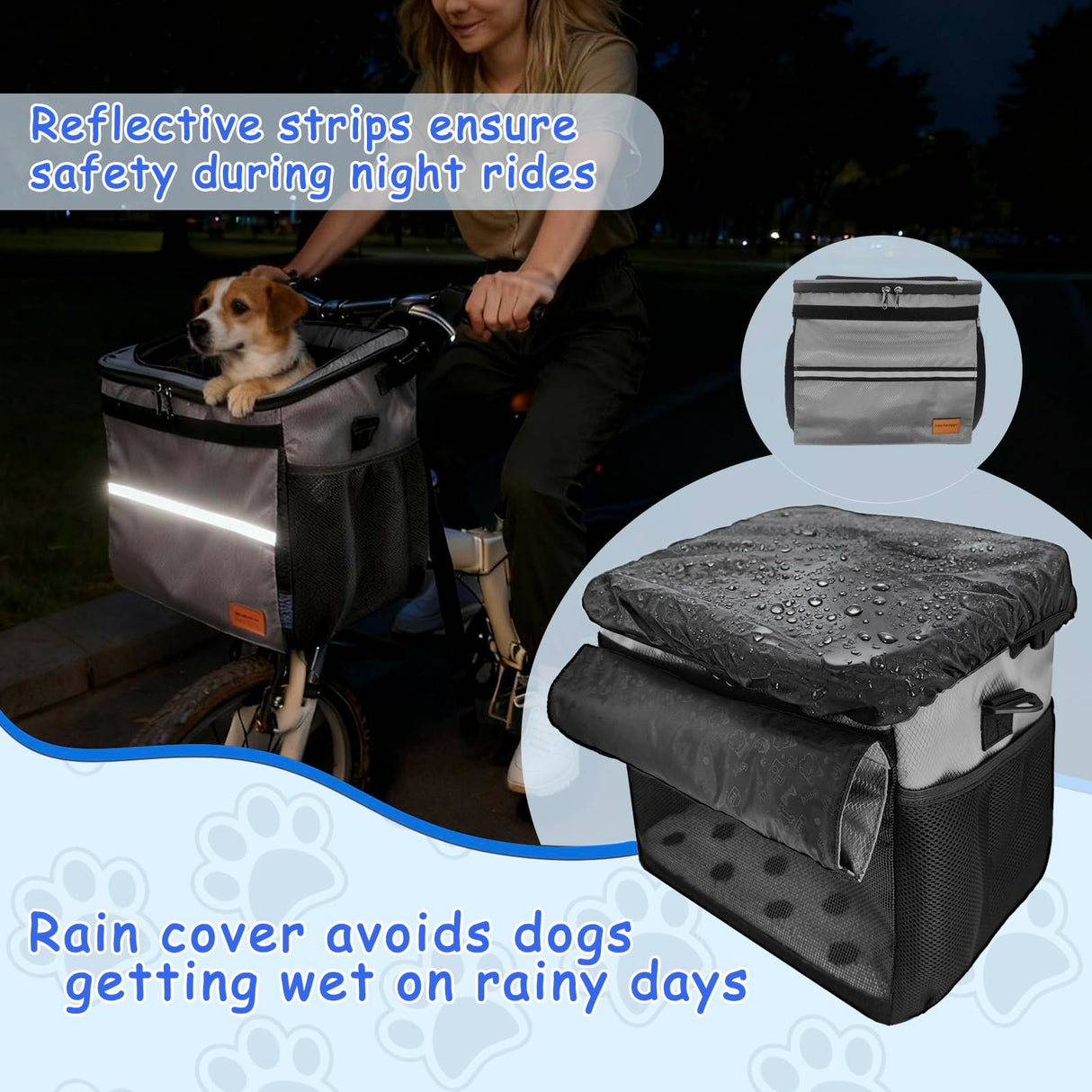 VeluXanipyr Dog Bike Basket,Cat Backpack Carrier,Dog Bike Carrier Hard,Pet Car Seat with Extended Single Shoulder Strap,Pet Shoulder Bag with Pet Bath Brush,Disposable Pee Pads 5pcs,Gray