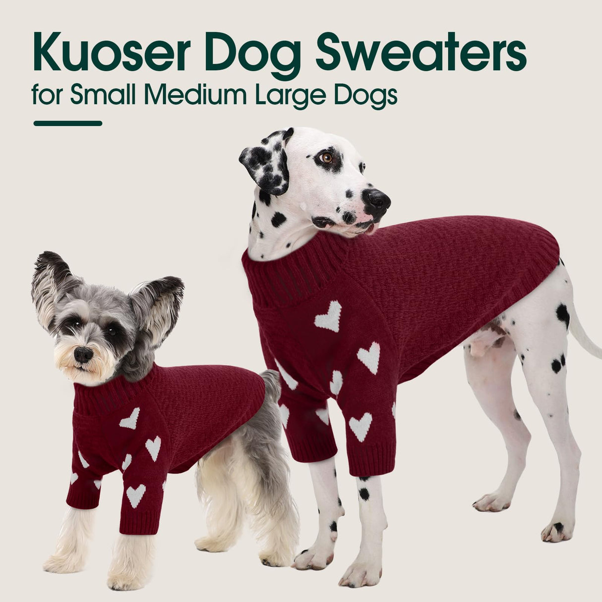 Kuoser Dog Sweater,Warm Dog Sweaters for Medium Dogs,Turtleneck Knitted Dogs Sweater Christmas Outfit,Cold Weather Pet Winter Clothes Doggie Pullover Girls Boys for Fall Xmas,Red M