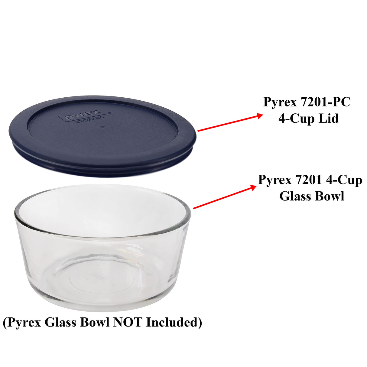 PYREX 7201-PC 4-Cup Dark Blue Round Replacement Lids - 3 pack - Original Genuine Pyrex - Made in the USA