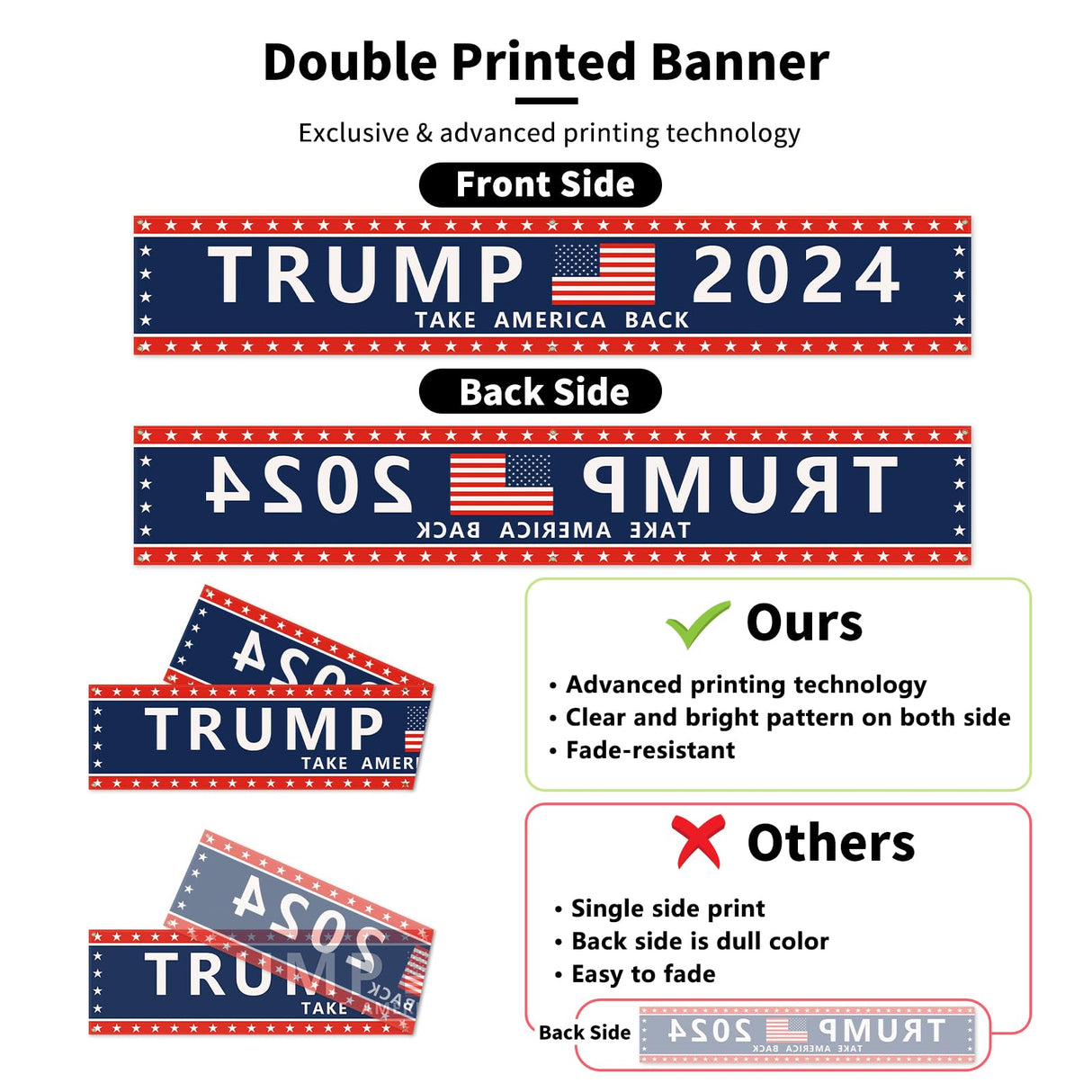 Probsin Trump Banner 120" x 20" Trump 2024 America Flag Take America Back Blue Red Star Decorations Trump 2024 Yard Sign Party Supplies Backdrop Hanging Outdoor Gate Decor Fence Door Indoor Wall