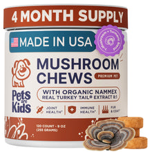 Load image into Gallery viewer, Turkey Tail Mushroom for Dogs with Organic Real Turkey Tail™ - 8:1 Extract Mushroom Chews for Lumps & Bumps, Immunity, Gut, Skin, Joint & Spine Support - Reishi, Lion’s Mane - 120 Soft Chews
