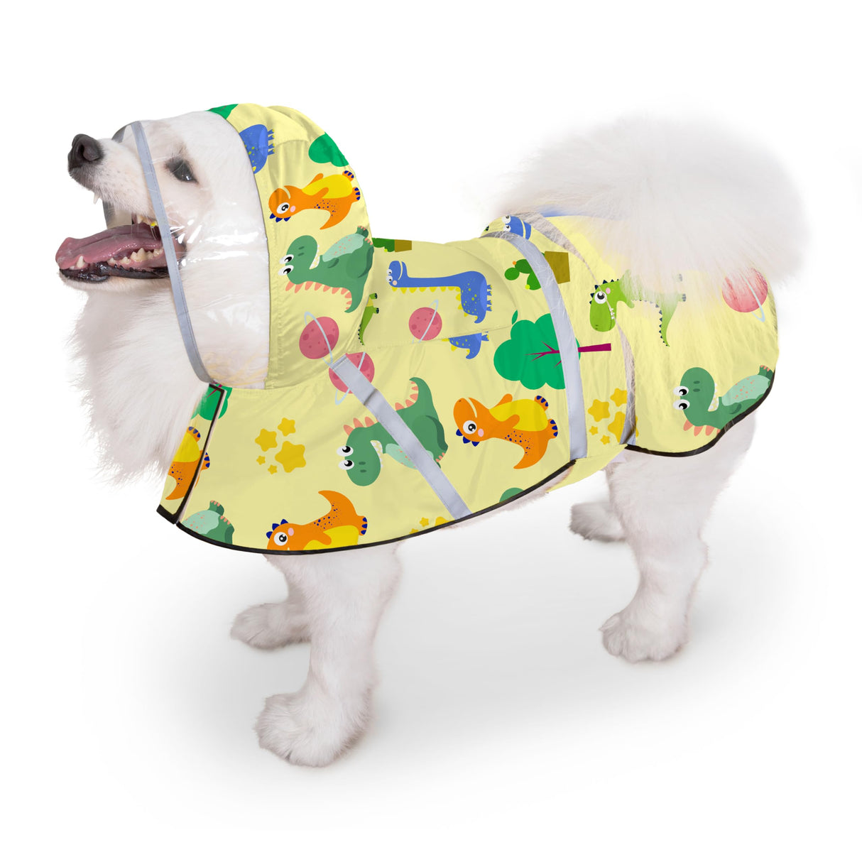Eiaayer Dog Raincoat, Adjustable Rain Jacket with Hooded Double Layer for Large Medium Small Dogs Puppies, Lightweight Waterproof Rain Coat Poncho with Reflective Stripe Dinosaurs Yellow,S