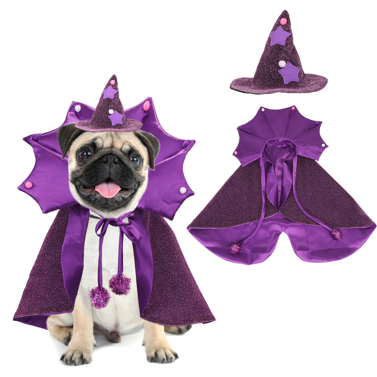 ADOGGYGO Halloween Dog Wizard Costume, Pet Cloak Cape Hat Set, Purple Halloween Costumes for Small Medium Dogs (Medium)