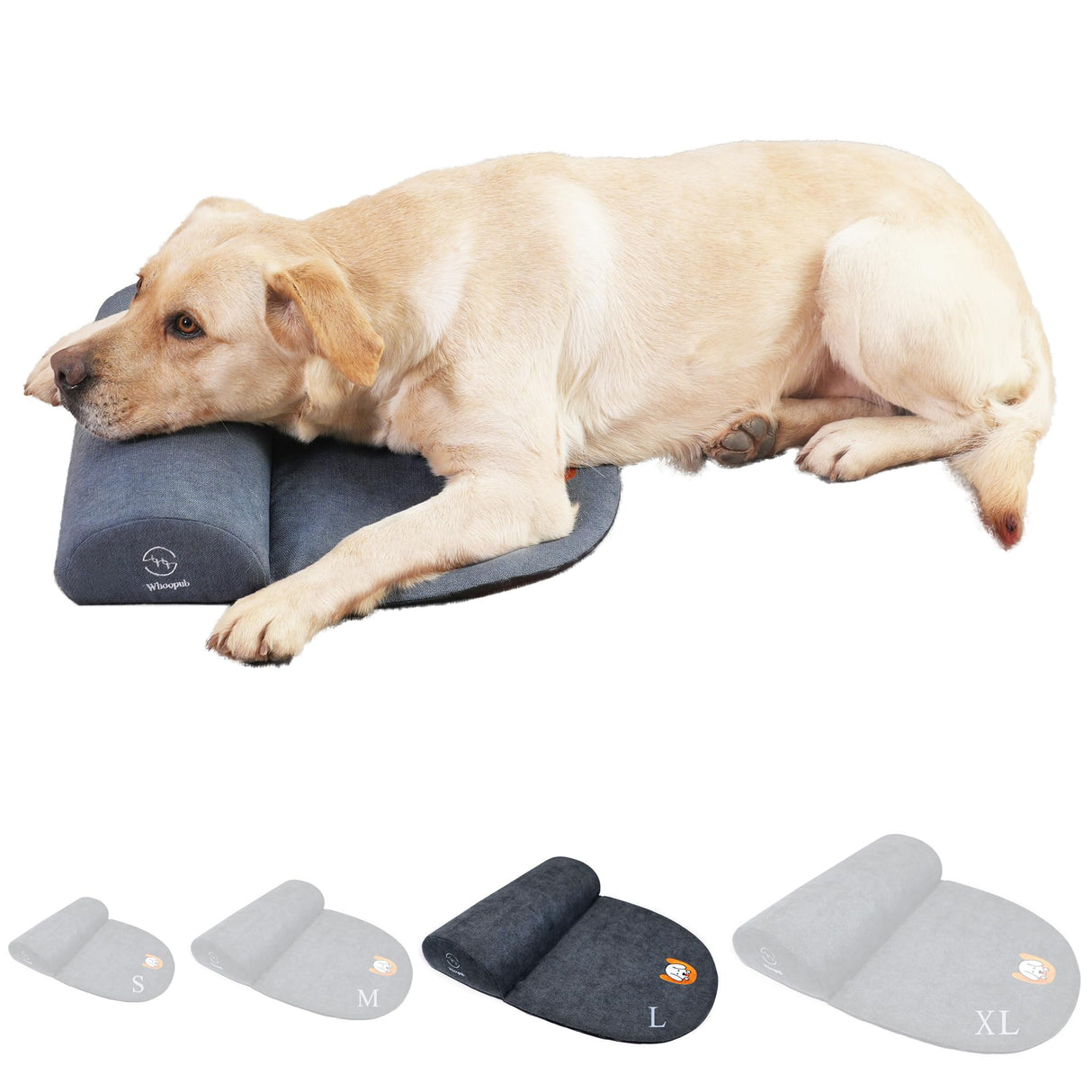 Whoopub Dog Bolster Pillow for Large Dogs, Benefit for Cervical Vertebra and Neck, Easy to Carry When Traveling, with High Resilience Foam, Machine Washable Cover&Easy to Clean (Dark Gray, Large)