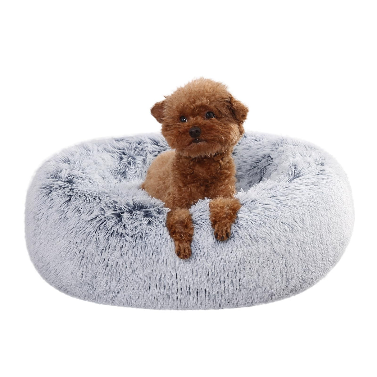 Amazon Basics Washable Donut Pet Bolster Faux Fur Bed with Removable Cover, Anti-Slip Bottom for Dog, Grey, 23" x 23"