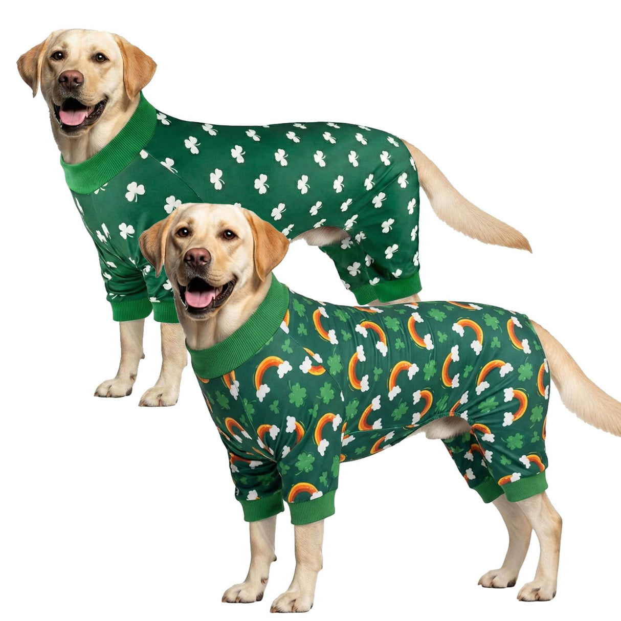 Vehomy 2-Pack St.Patrick's Day Dog Pajamas Clover Rainbow Pet Jumpsuits Puppy Pjs Lucky Shamrock Dog Onesie St Patricks Dog Jammies Costume Outfit Clothes for Small Medium Large Dogs XXL