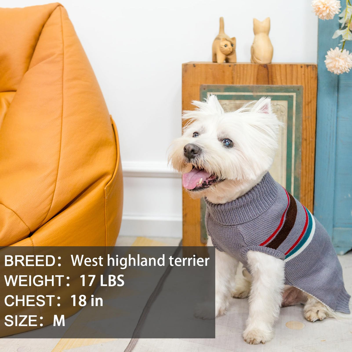 PAWCHIE Dog Sweater - Warm Coat Turtleneck, Stretchy Knitted Dog Outfit with Leash Hole, Grey S - Small to Large Doggy Puppy Cat