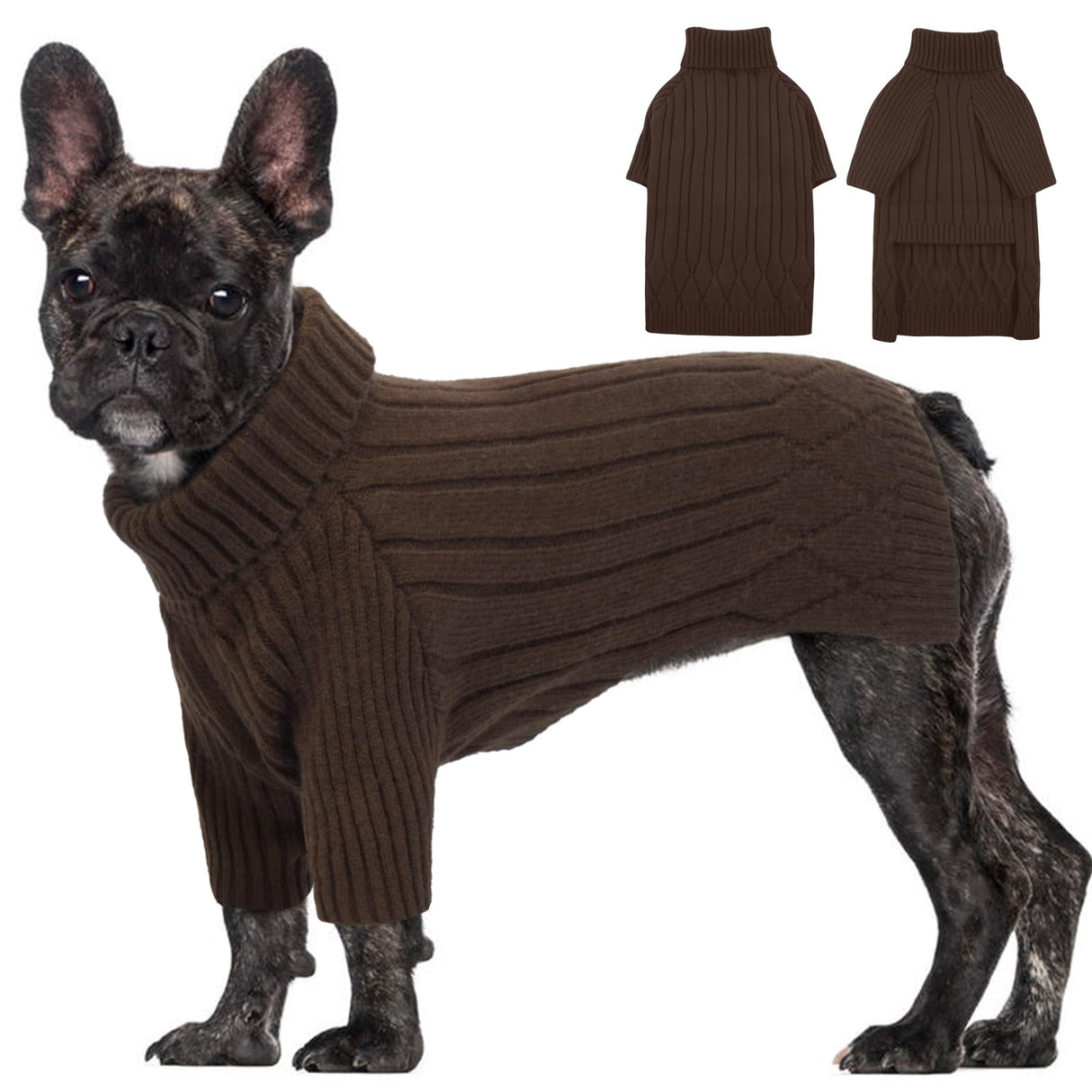 OUOBOB Large Dog Sweater - Turtleneck Thick Warm Doggie Christmas Sweater for Girl Boy Dogs (Brown L)