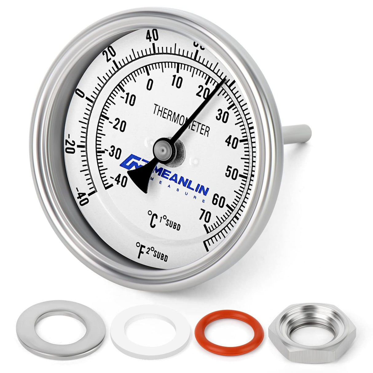 MEANLIN MEASURE 1/2" NPT Bimetal Thermometer for hot Water, boilers, and Pipes,3.3" Dial, 1-7/8" Stainless steel Stem,Temperature Range -40-160°F/-40-70 ° C, Accuracy 2%,Center Back Mount