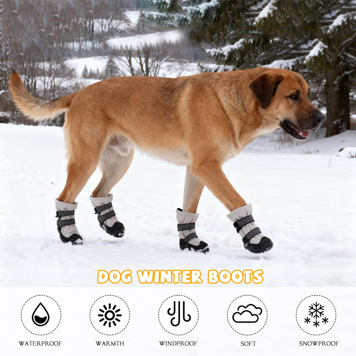Dog Shoes for Medium Large Dogs Winter Dog Snow Boots Anti-Slip Dog Boots & Paw Protectors Warm Wool Snow Booties with Reflective for Hiking 4Pcs,Size 1