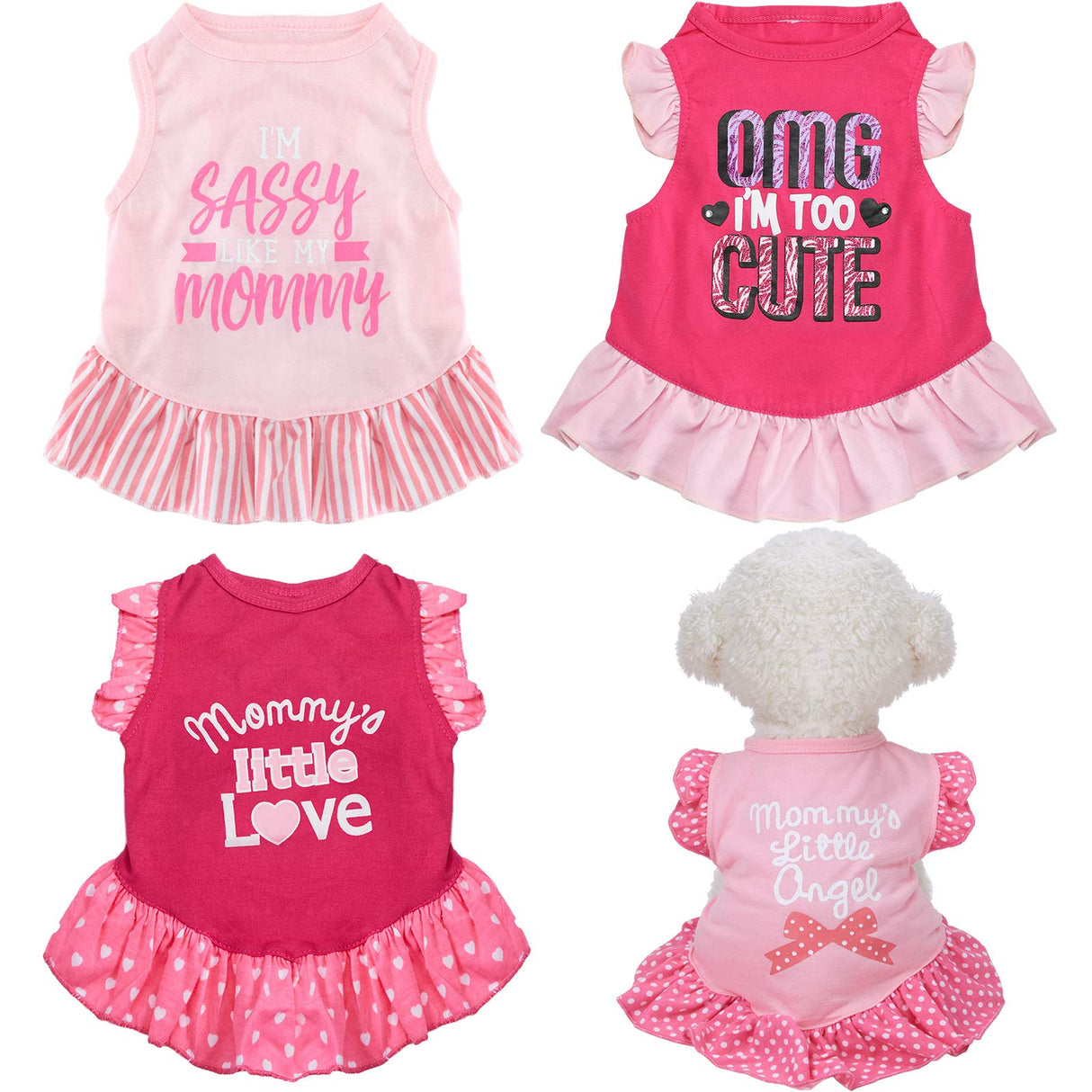 Weewooday 4 Pack Dog Dress Cute Pink Dog Clothes Skirt Girl Pet Princess Dress Puppy Summer Apparel Clothes Skirt Shirt with Ruffles Apparel for Small Puppy Cats Pet(M)