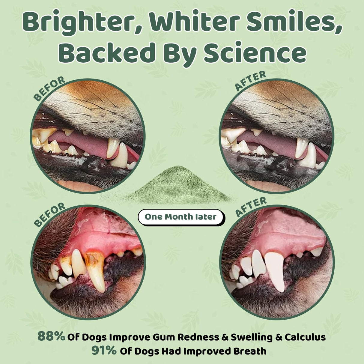 Dog Dental Powder, Dog Teeth Cleaning Powder, Dog Dental Care, Targets Tartar & Bad Breath Dog Teeth Cleaning, Green