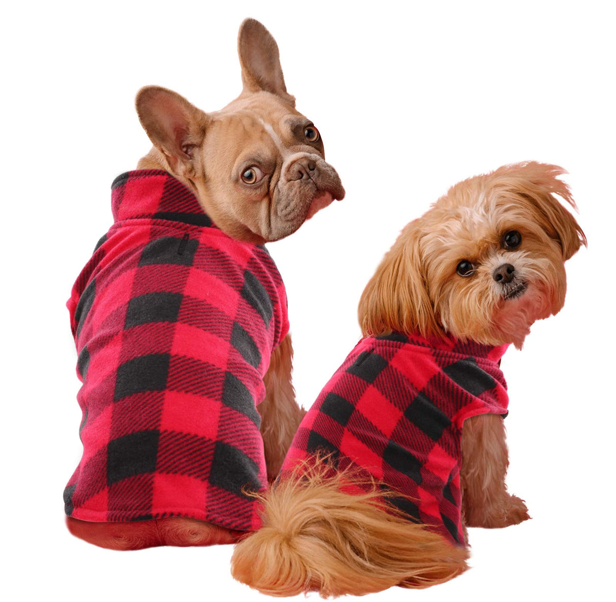 Kama Bridal 3 Pack Dog Coat - Spring, Autumn, Winter - Fleece Vest for Cats & Small/Medium Dogs - Red, Pink, Purple Plaid (L)