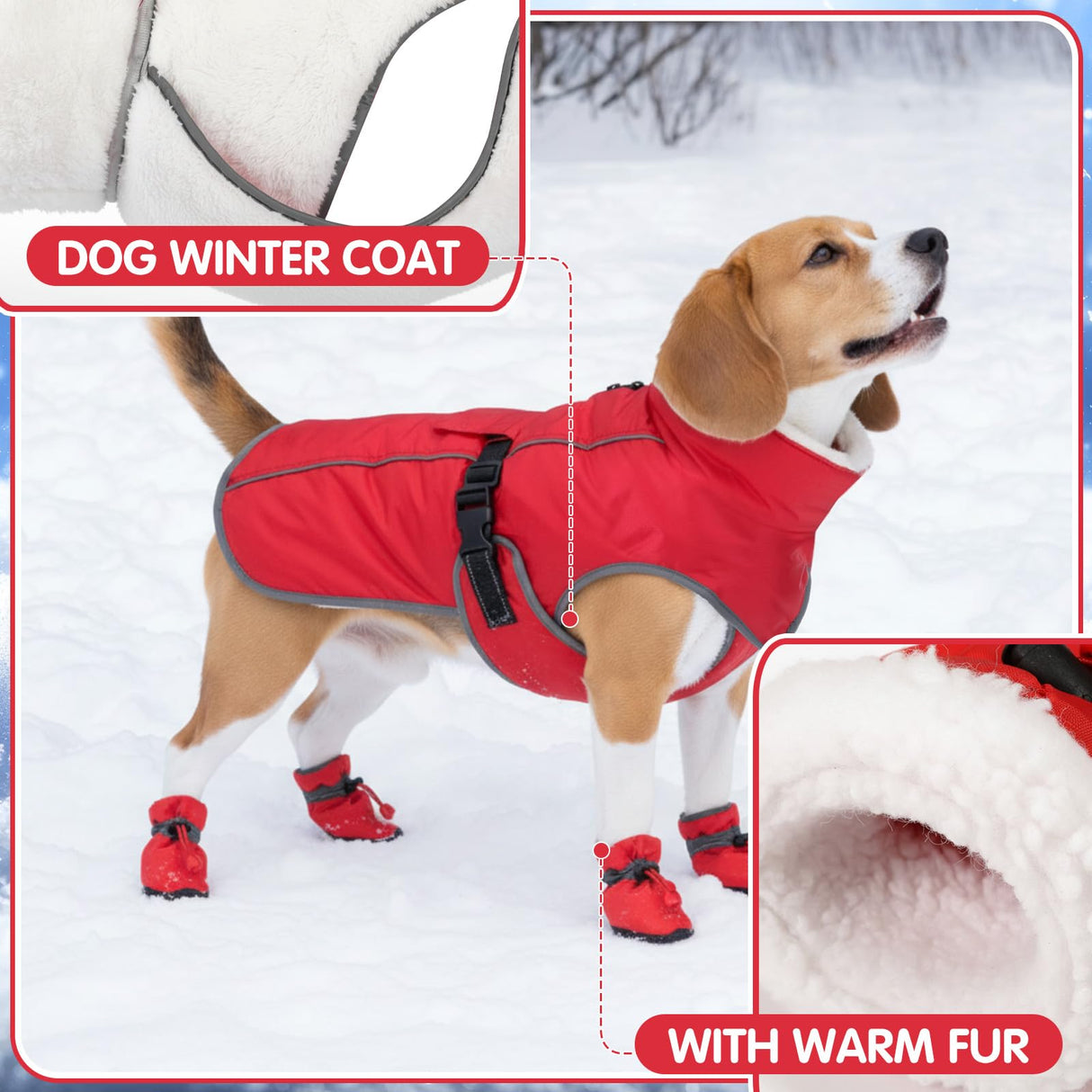 Sunnymove Winter Dog Coat and Snow Boots with Heavy Duty Dog Leash Waterproof Puppy Winter Jacket Cold Weather Coats Set Reflective for Small Medium Size Dogs Walking(Small)