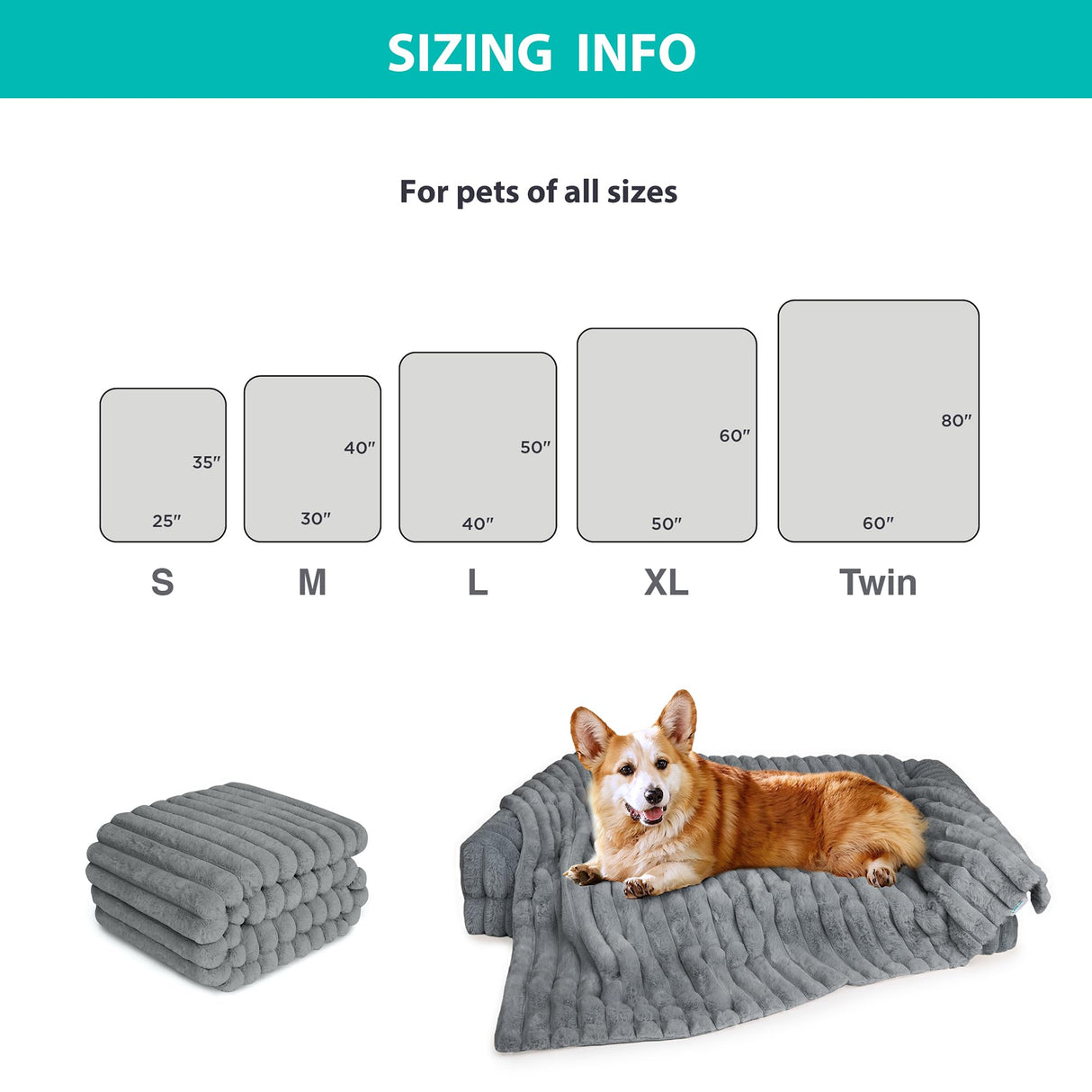 ZAKAPAWS Waterproof Dog Blanket for Bed, Luxury Plush Washable Large Dogs Blankets for Furniture Protection, Super Soft Calming Pet Blanket for Indoors (Grey, 30"x40")