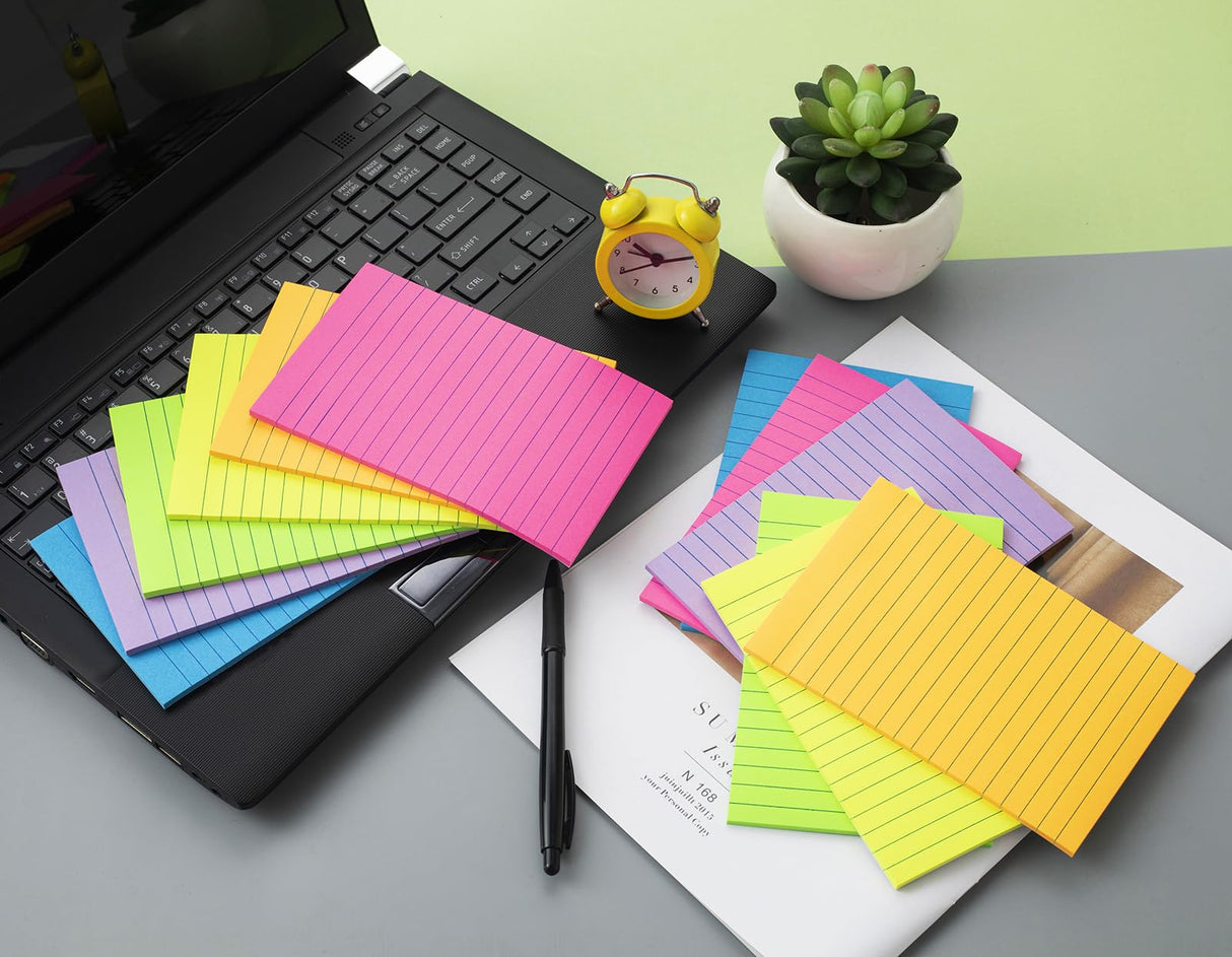 (12 Pack) Lined Sticky Notes 4x6 in,Large Notepads with Lines,Ruled Stickies Super Sticking Power,Office School Memo Note Pads Bright Colors,Post on Windows Doors,Recyclable,Easy to Write on