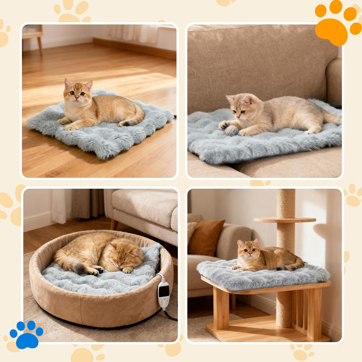 Littlo Kozytail Cat Heating Pad, Pet Heating Pad with Smart Thermostat, 12 Temp Levels & 0-12H Timer, Plush Fleece Cover with Zipper, Waterproof & Chew Resistant, 18x18in for Cats and Small Dogs