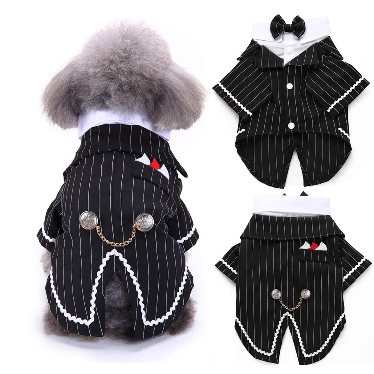 QBLEEV Dog Tuxedo Halloween Costume with Bow Tie, Formal Black Suit & Cat Wedding Outfit, Pet Prince Dress Clothes for Small Medium Large Dogs & Cats – Easy Fit for Party, Photoshoot, Holiday