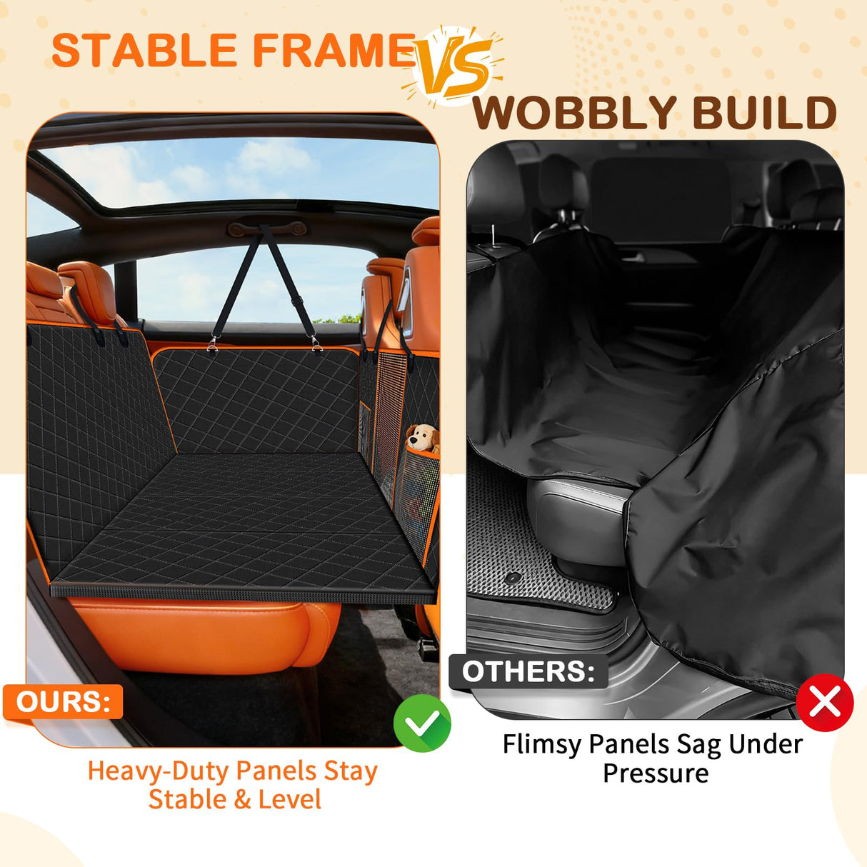 TNELTUEB Extra Large Back Seat Extender for Dogs with Dog Bed Mats, Waterproof Dog Car Seat Cover for Back Seat with Hard Bottom, Anti Scratch, Safer, Easy to Use and Clean, Holds 450LBS Black