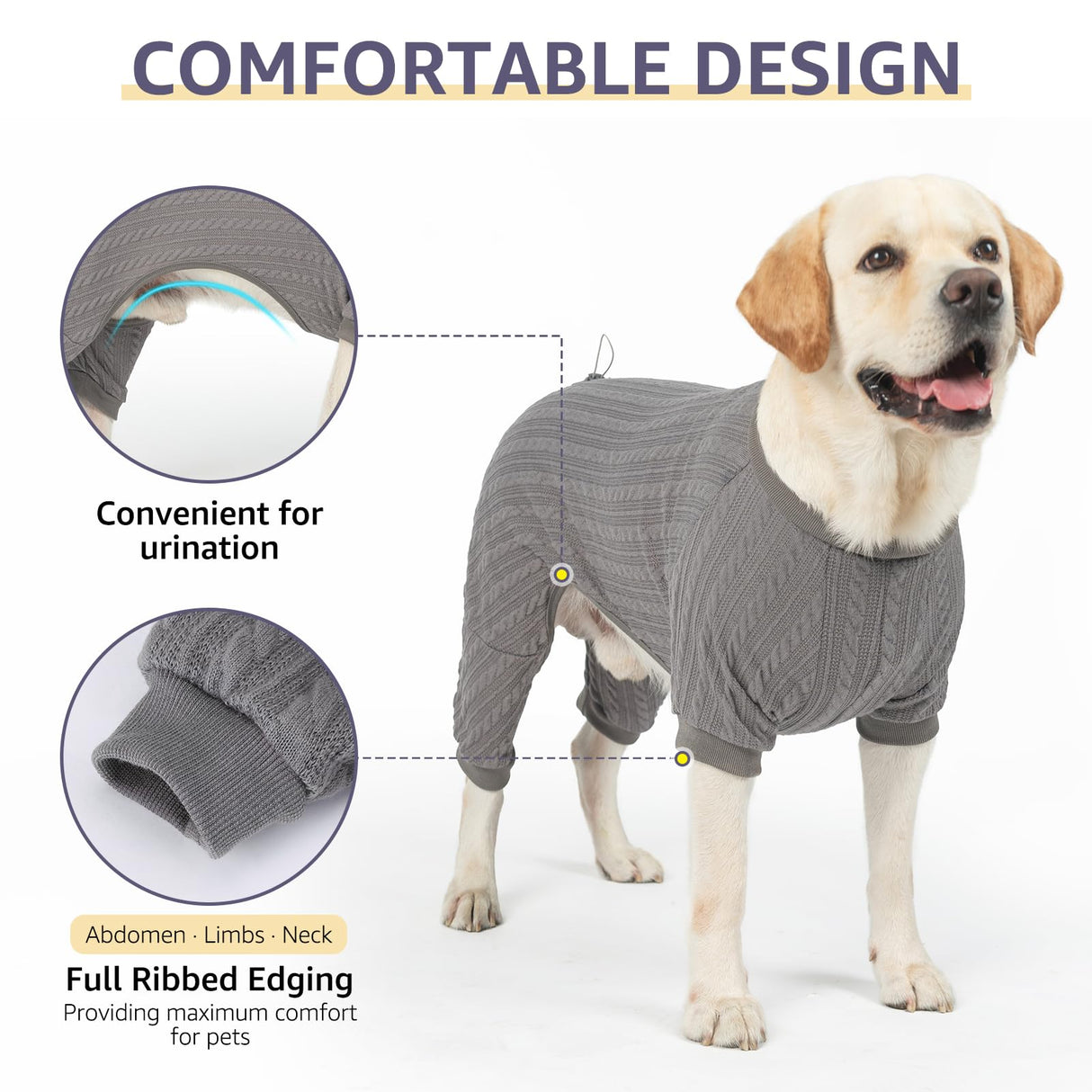 SCENEREAL Dog Sweaters Pajamas for Small Medium Large Dogs, Soft Four-Legged Apparel Dog Sweater Pjs, Warm Puppy Clothes Winter Coats, Onesie Jammies Outfits for Doggie Cats, Grey L