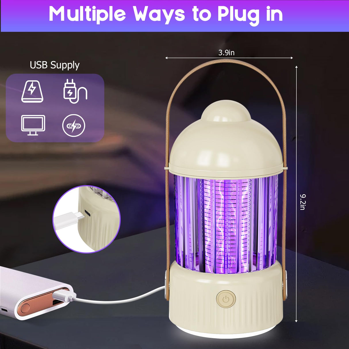 Bug Zapper Indoor UV Mosquito Zapper with Led Light, 3000V Electric Mosquito Trap Fly Zapper, Upgraded Fruit Fly Killer Mosquito Lamp for Bedroom, Living Room, Balcony(Cream Yellow)