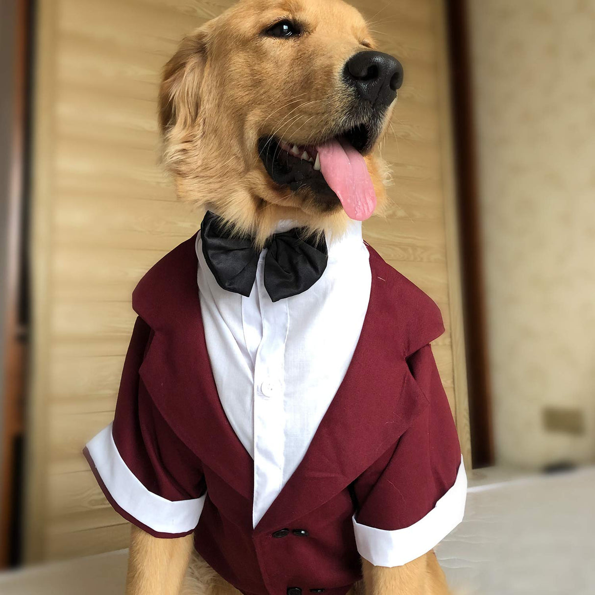 Lovelonglong Pet Costume Dog Suit Formal Tuxedo with Black Bow Tie for Large Medium Small Dogs Cat Wedding Clothes Reddish Brown L