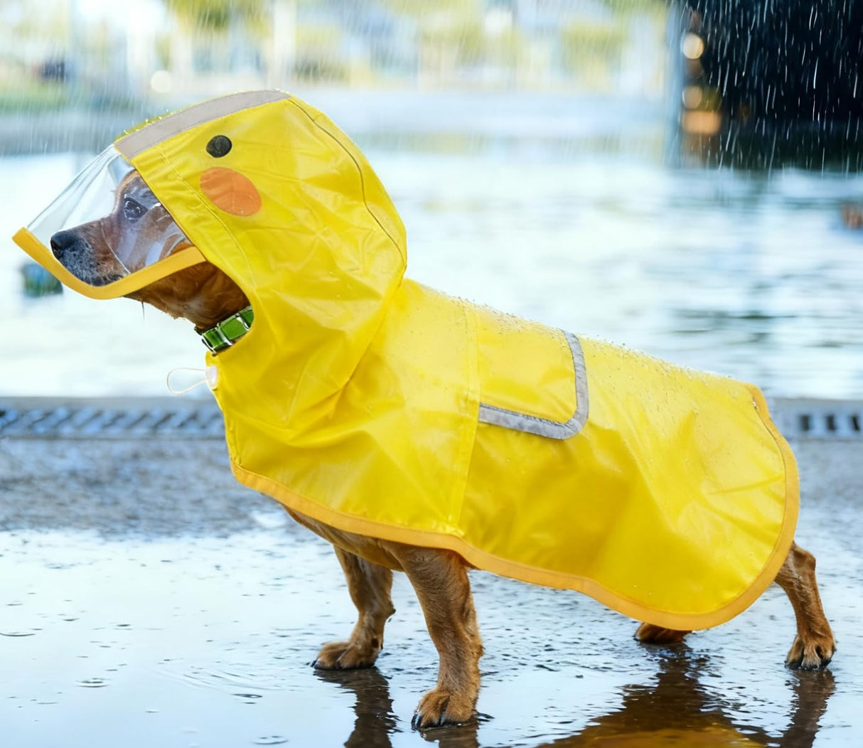 Scheppend Dog Raincoat,Adjustable Waterproof Cloak Pet Hooded Raincoat Jacket,Cute Yellow Duck Poncho for Pet,M