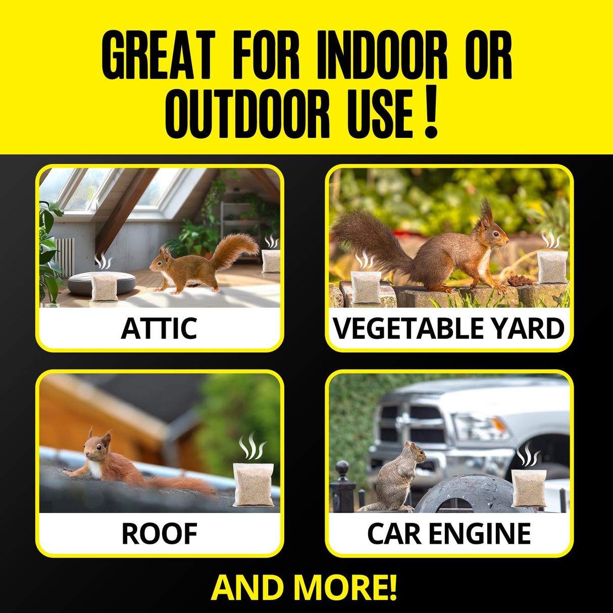 Squirrel Repellent Outdoor 12 Pouches, Chipmunk Repellent Outdoor for Bird Feeders, Natural Squirrel Deterrent Keep Squirrels Out of Garden Yard, Squirrel Repellent for Attic Cars Engines Roof
