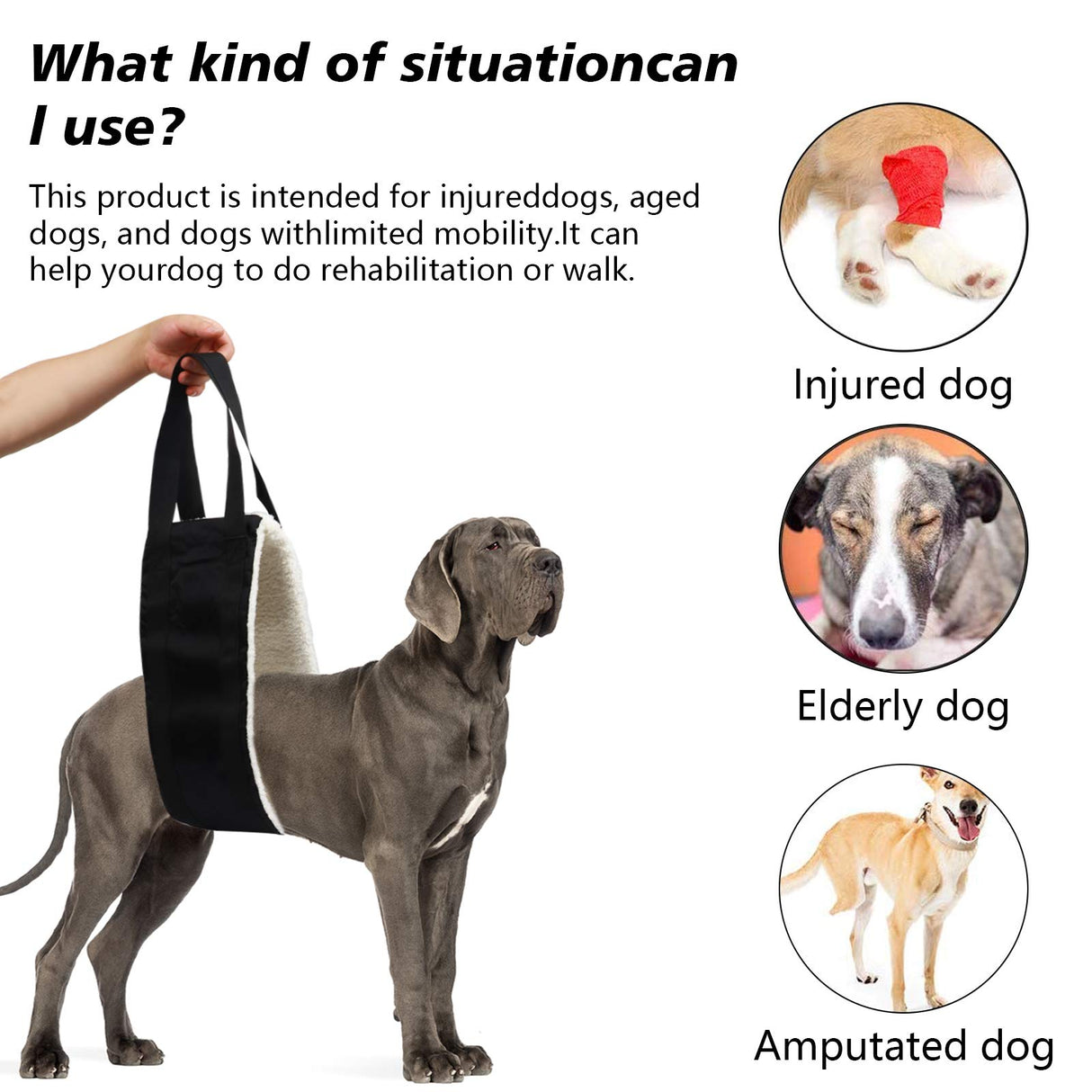 20-150lb Dog Sling for Large Dogs Hind Leg Support, Hevy Duty Portable Dog Lift Harness for Back Legs, Dog Hip Harness Large Breed, Dogs Lifter to Help Lift Rear for Senior/Injured Dog