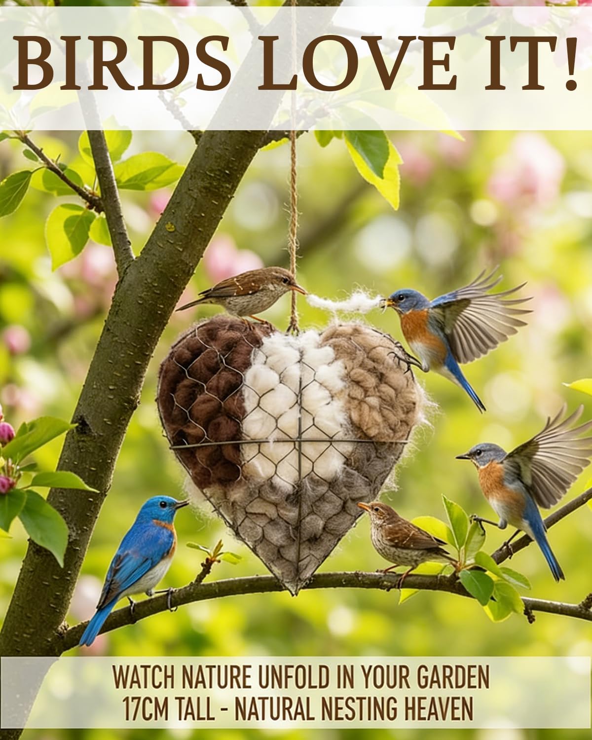 gbdyhup Handmade Alpaca Fiber Bird Nesting Heart, Outside Winter Tree Shelter for Wild Bird, Birds Nests Material Holder for Garden Art Birdhouse, Hummingbird Houses Nest Boxes for Birds Lovers (1PC)