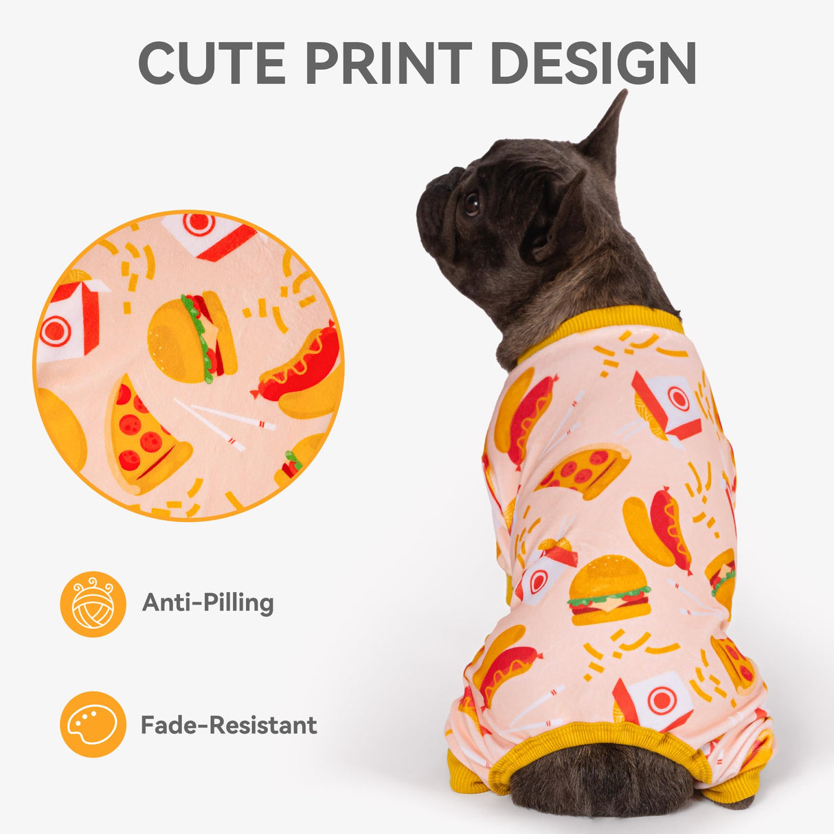 cyeollo Dog Pajamas, Soft Velvet Dog Pjs for Small Dogs, Cozy Stretchy Doggy Jammies, Puppy Onesie Comfy Pet Jumpsuit, Cute Doggie Sleepwear Lightweight Clothes, Hamburger M