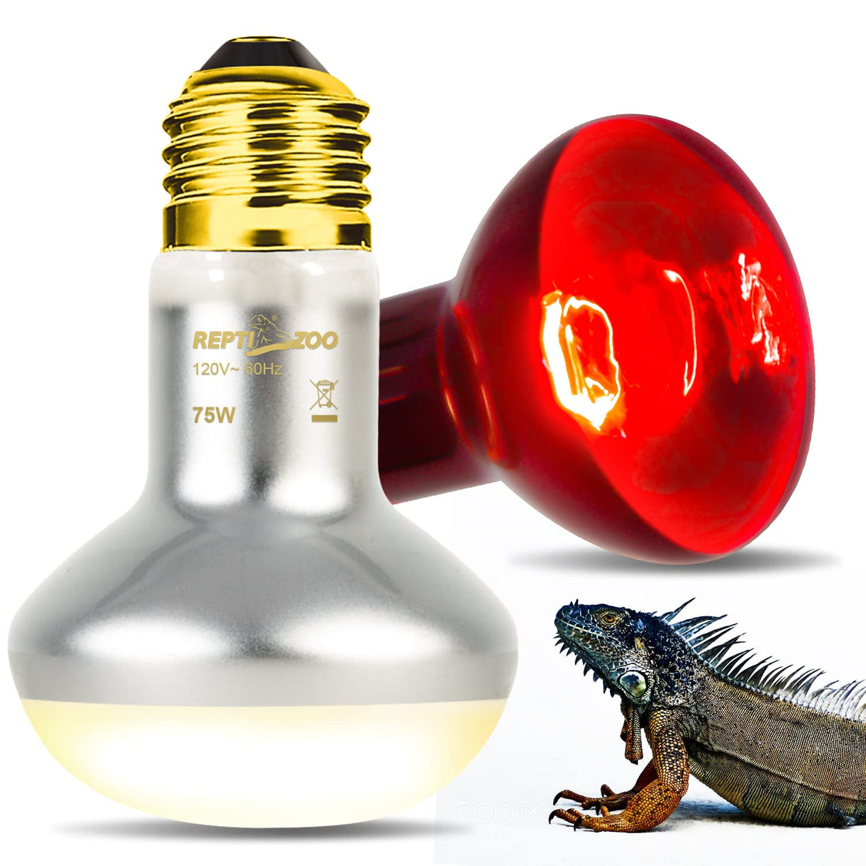 REPTI ZOO 75W Reptile Heat Lamp Bulb, 2PCS Day & Night Basking Spot Light Combo Pack Includes Infrared Heat Lamp and UVA Daylight Heating Lamp Basking Light