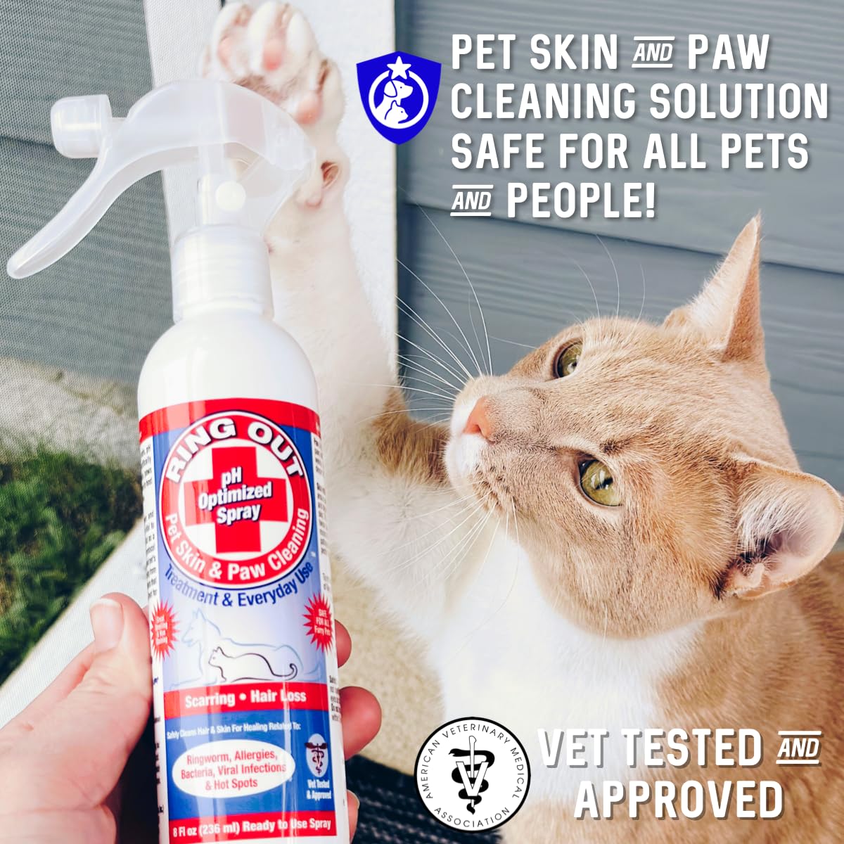 Ring Out for Pets: Control & Help Ringworm | Clean Pets Skin & Paws | Recovery & Itch Relief Calming Spray for Dog, Cat, Guinea Pig, Small or Large Animals/Pet. (Empty Applicator Bottle Included)