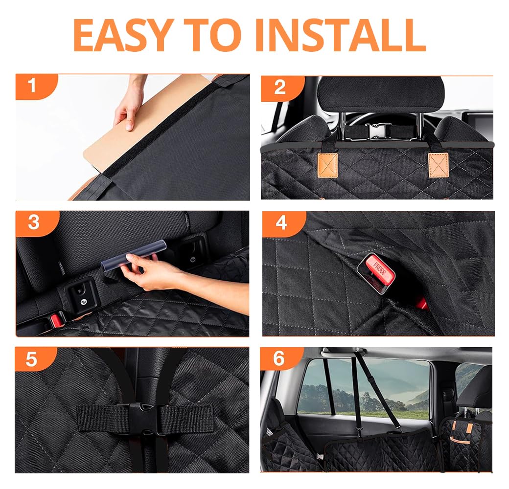 Universal Dog Car Seat Extender - 100% Waterproof Hammock, Heavy Duty Non-Slip Back Seat Protector for Cars, Trucks, and SUVs - Durable Pet Travel Bed with Storage Pocket - Black