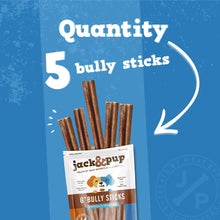 Load image into Gallery viewer, Jack&Pup 6 Inch Bully Sticks for Dogs (5 Pack) Extra Thick Dog Chews Long Lasting, Single Ingredient, 100% Beef Bully Sticks for Large Dogs