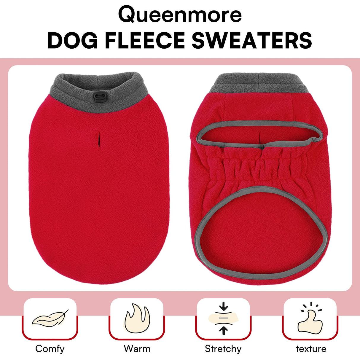 Queenmore Dog Sweater,Soft Fleece Vest Pullover Dogs Jacket with Elastic Stretchable,Warm Winter Dog Coats Cold Weather Doggy Dachshund Sweaters for Small Dogs Cats Boy or Girl (Red, L)