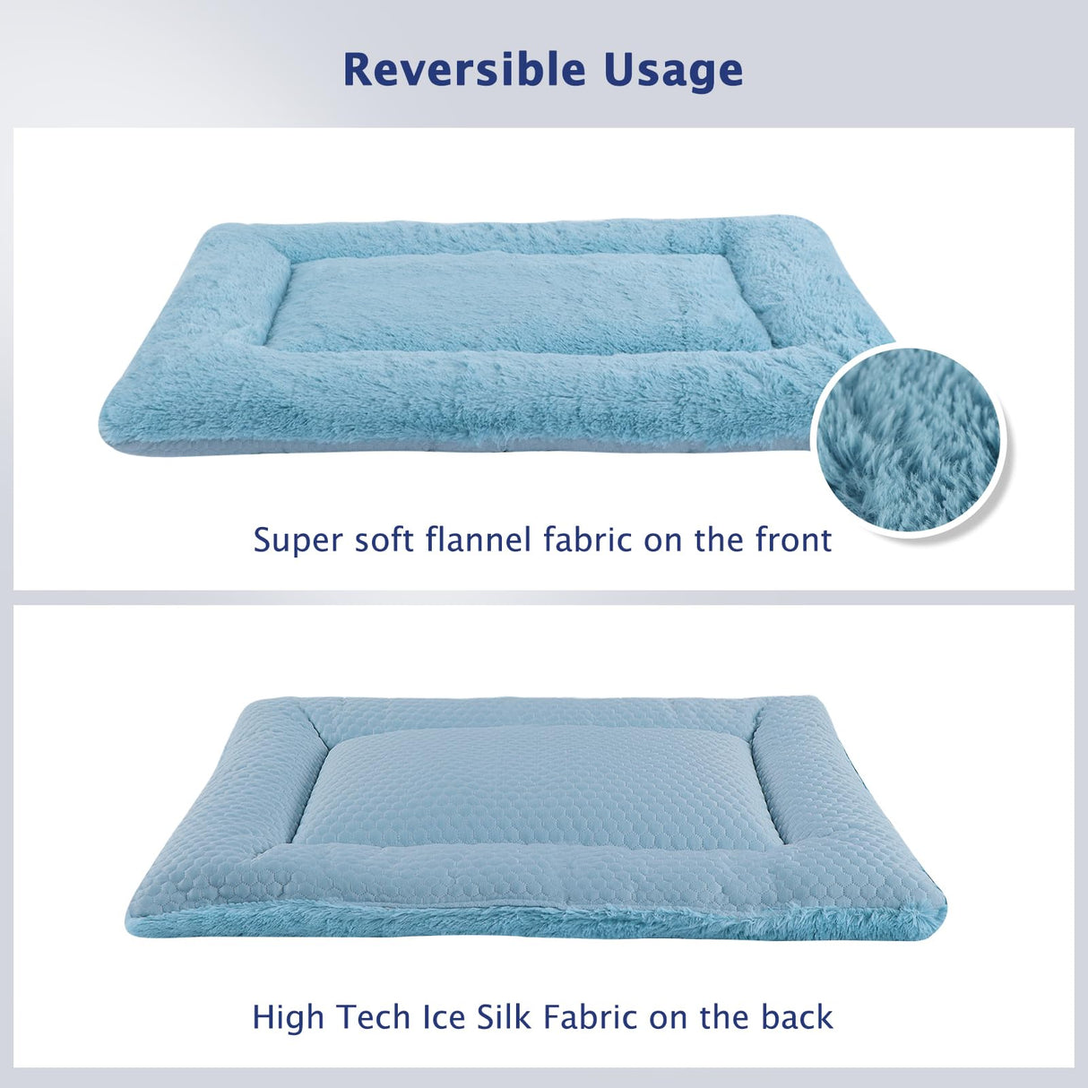 Vetasac Dog Bed Mat, Crate Pad Reversible,Soft Kennel Pad, Washable Dog Crate Mat (Cool and Warm),Pet Sleeping Mattress for Small Medium Dogs XB009 (42''x28'',Blue)