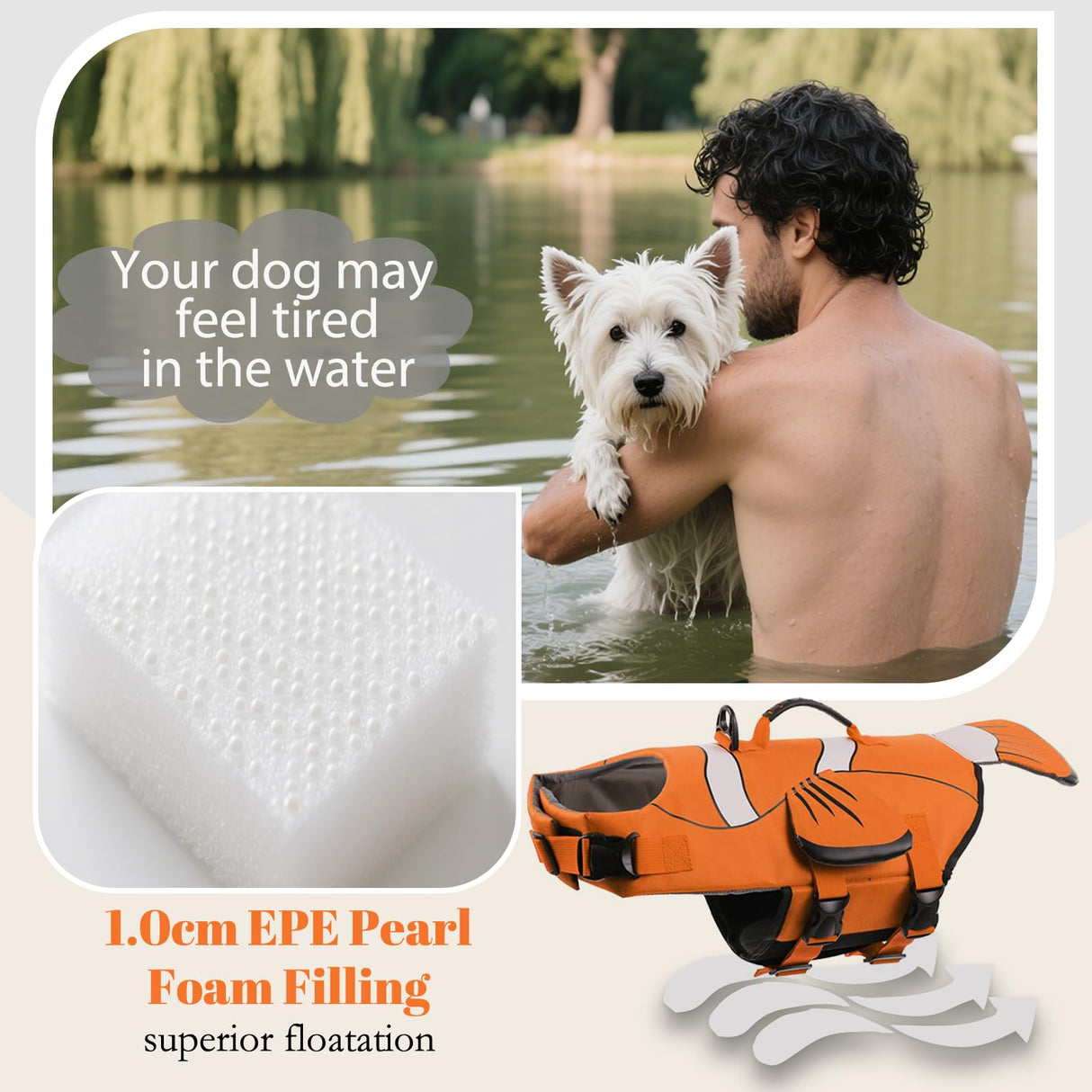DENTRUN Dog Life Jacket for Small Dogs, Ripstop Adjustable Swim Vest with Rescue Handle, High Visibility Safety Flotation Jacket for Swimming, Boating, Beach, Pool, and Water Activities
