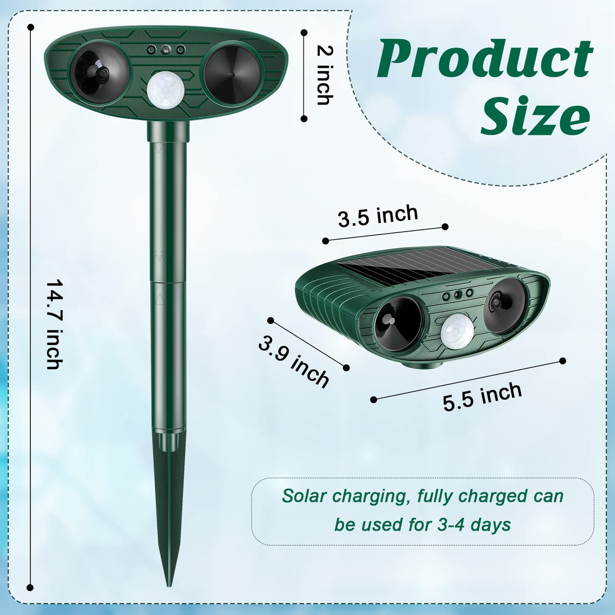 Kittmip Ultrasonic Animal Repellent Outdoor Solar Powered Pest Repeller Motion Activated Cat Dog Deterrent Waterproof Motion Sensor for Squirrels Raccoon Rabbit Fox, Garden Yard Farm(Green, 2 Pieces)