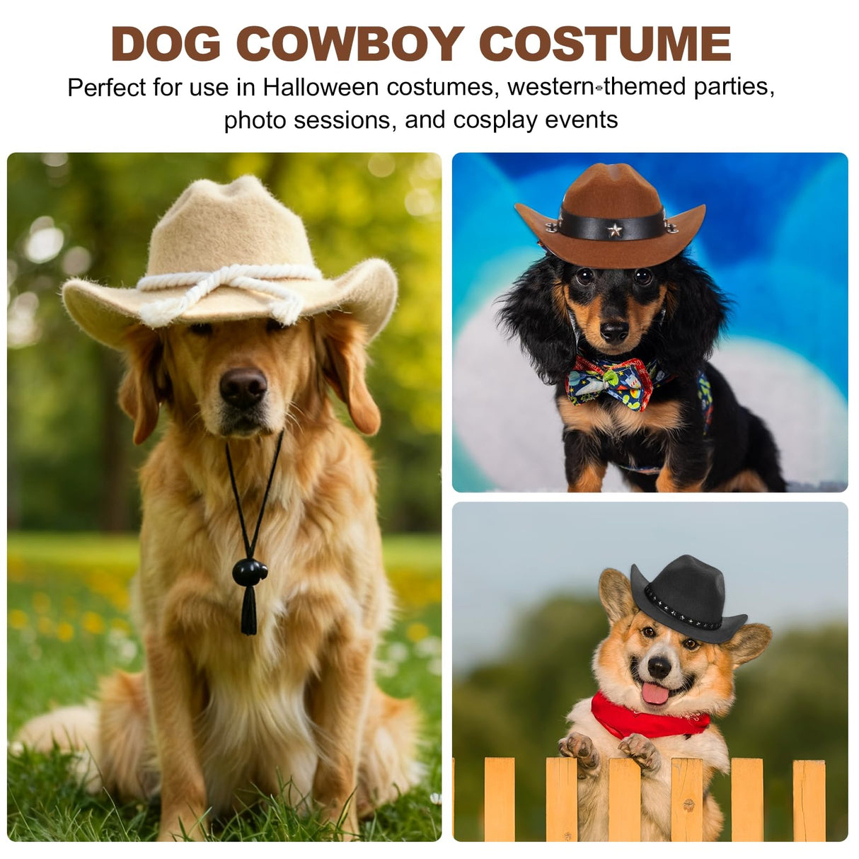 PETAXCELL Dog Cowboy Hat, Mini Cowboy Hat for Pet with Chin Strap Adjustable Cosplay Cap, (Red, M), Intended for Dogs and Cats/Halloween Costume/Party Decoration