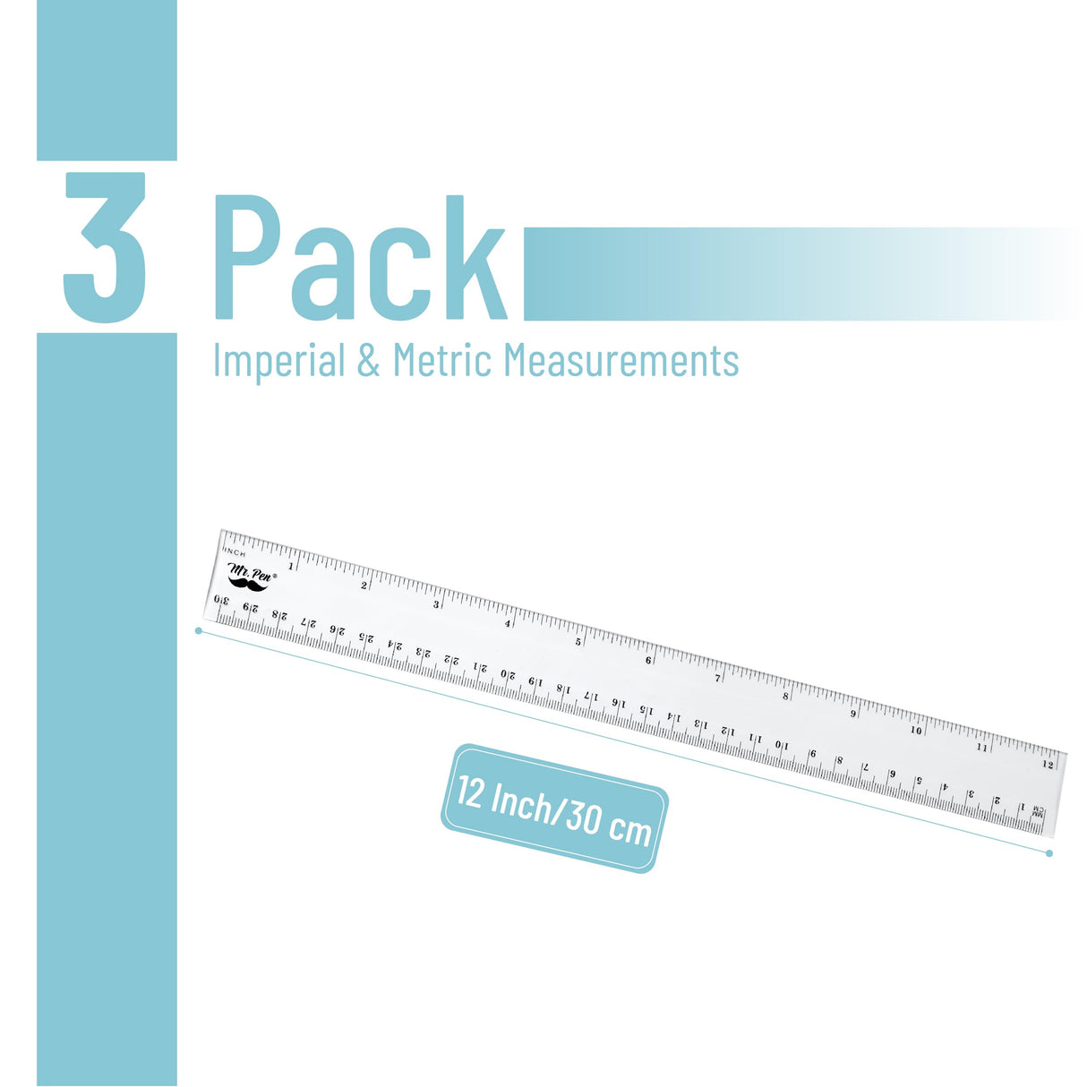 Mr. Pen- Plastic Rulers, 12 Inch, 3 Pack, Easy-to-Read Markings