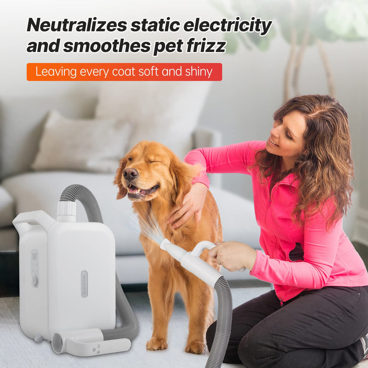 PUPIHOM Pet Hair Dryer, Dog Hair Blower for Grooming with Adjustable Airflow & Temperature Control, Smart Pet Dryer with LED Screen, 3 Nozzles, Dog Blow Dryer with High Velocity Negative Ion Motor