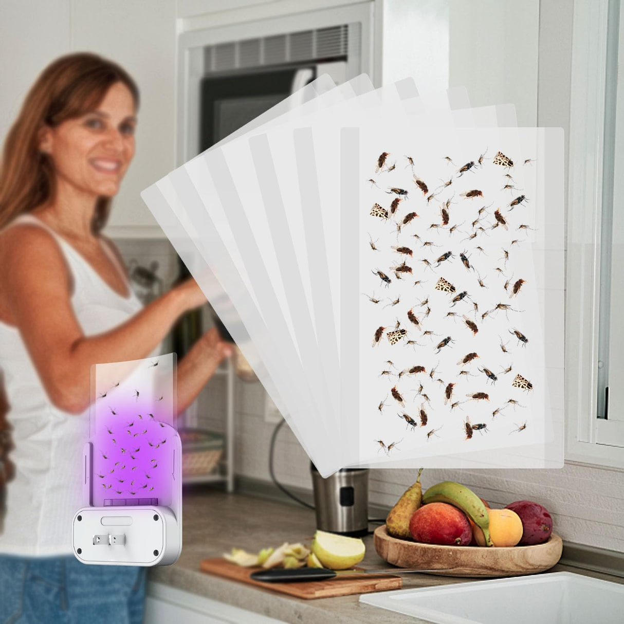 LFSYS UV Light Fly Trap - Indoor Fruit Fly Traps for Indoors - Plug-in Bug Light Trap for Houseflies, Gnats - Odorless, Mess-Free Fly Trap Indoor (1 Device +15 Glue Boards)