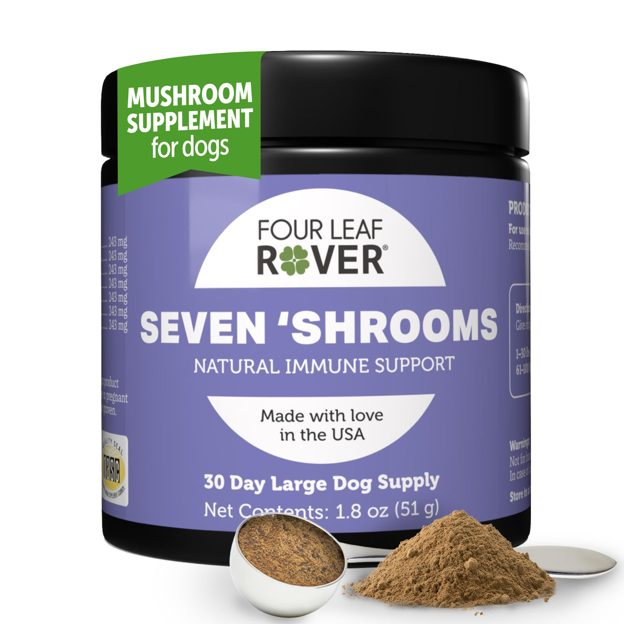 Four Leaf Rover Seven Shrooms - Organic Mushroom Supplement for Dogs - Veterinarian Formulated Whole Mushroom Extract