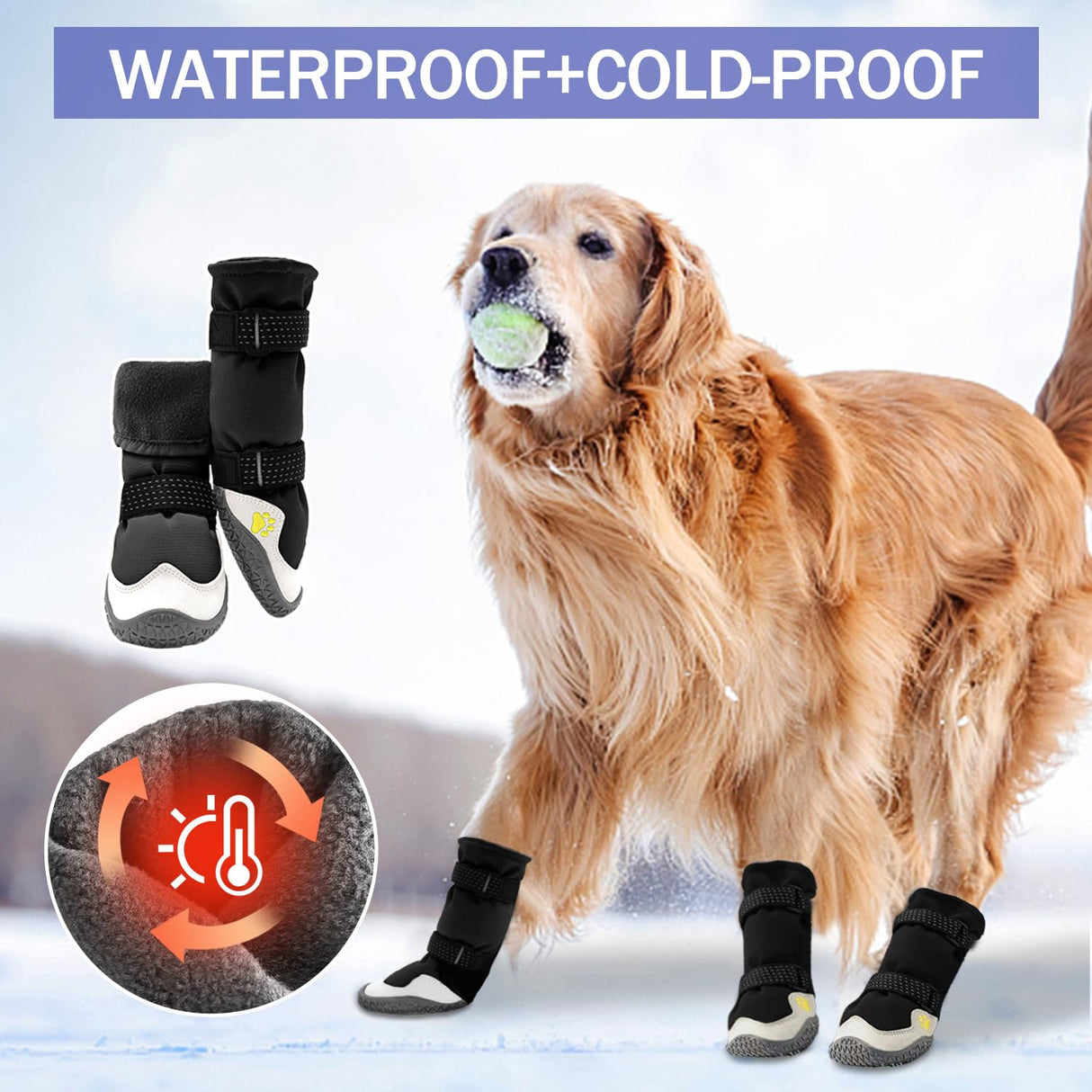 MOOB Dog Shoes for Large Dogs, Dog Boots & Paw Protectors, Dog Shoes for Large Dogs, 4Pcs Medium Dog Booties with Rugged Anti-Slip Sole and Outdoor Reflective for Snowy Day,(Size 3)