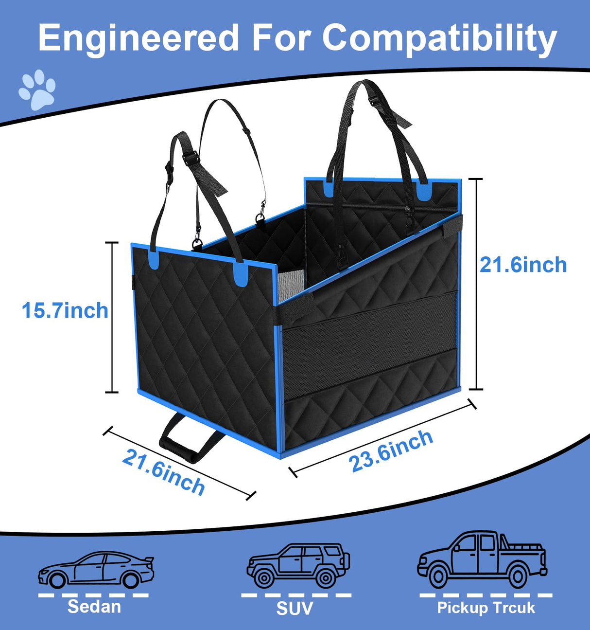 H HOH-Tech Back Seat Extender for Dogs (Black Blue S)