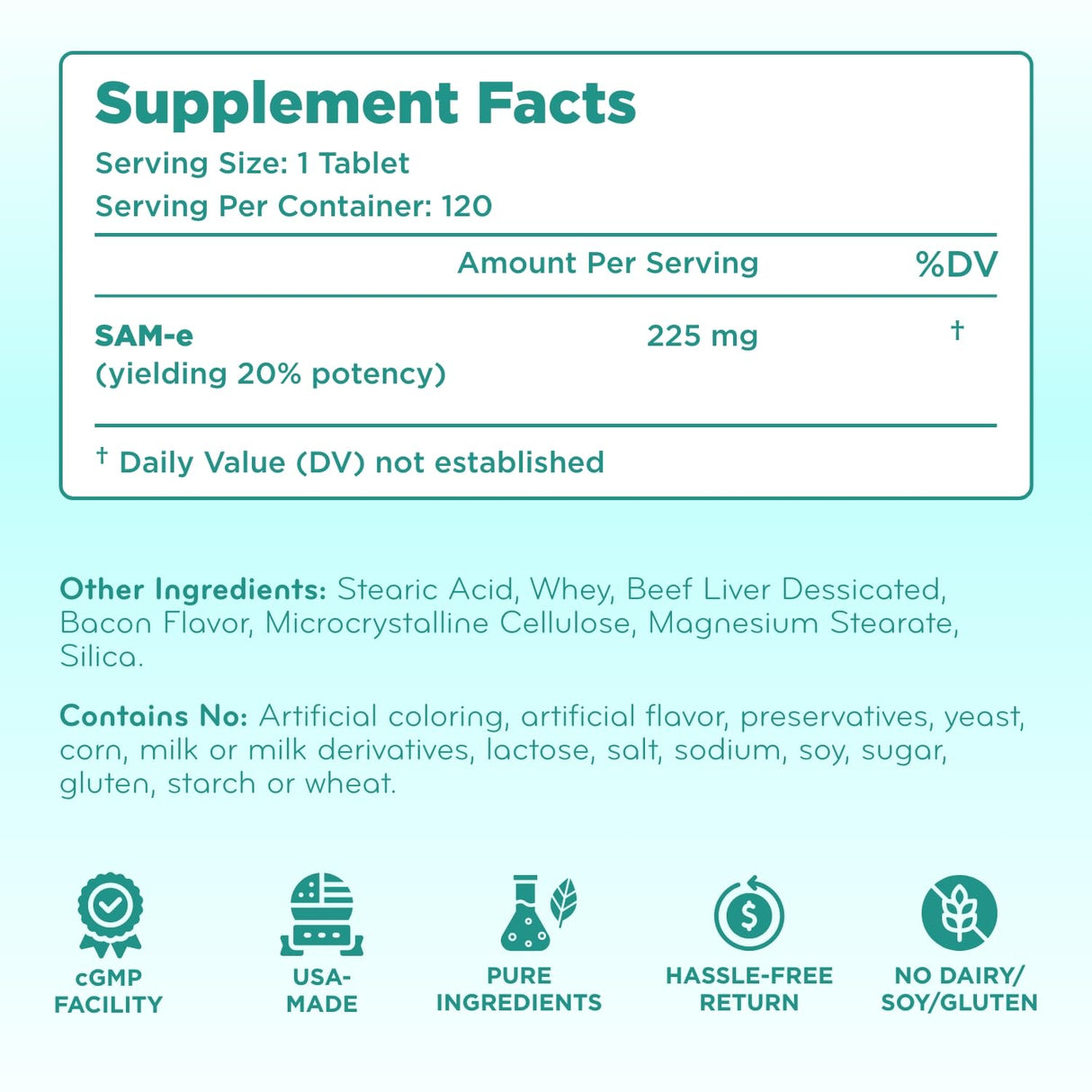 Liver Support for Dogs with SAM-e - Chewable SAM-e for Dogs Bone Mood Brain and Liver Support Supplement with Easy Absorption 225mg S-Adenosyl-L-Methionine - Made in a cGMP US Lab (Single)