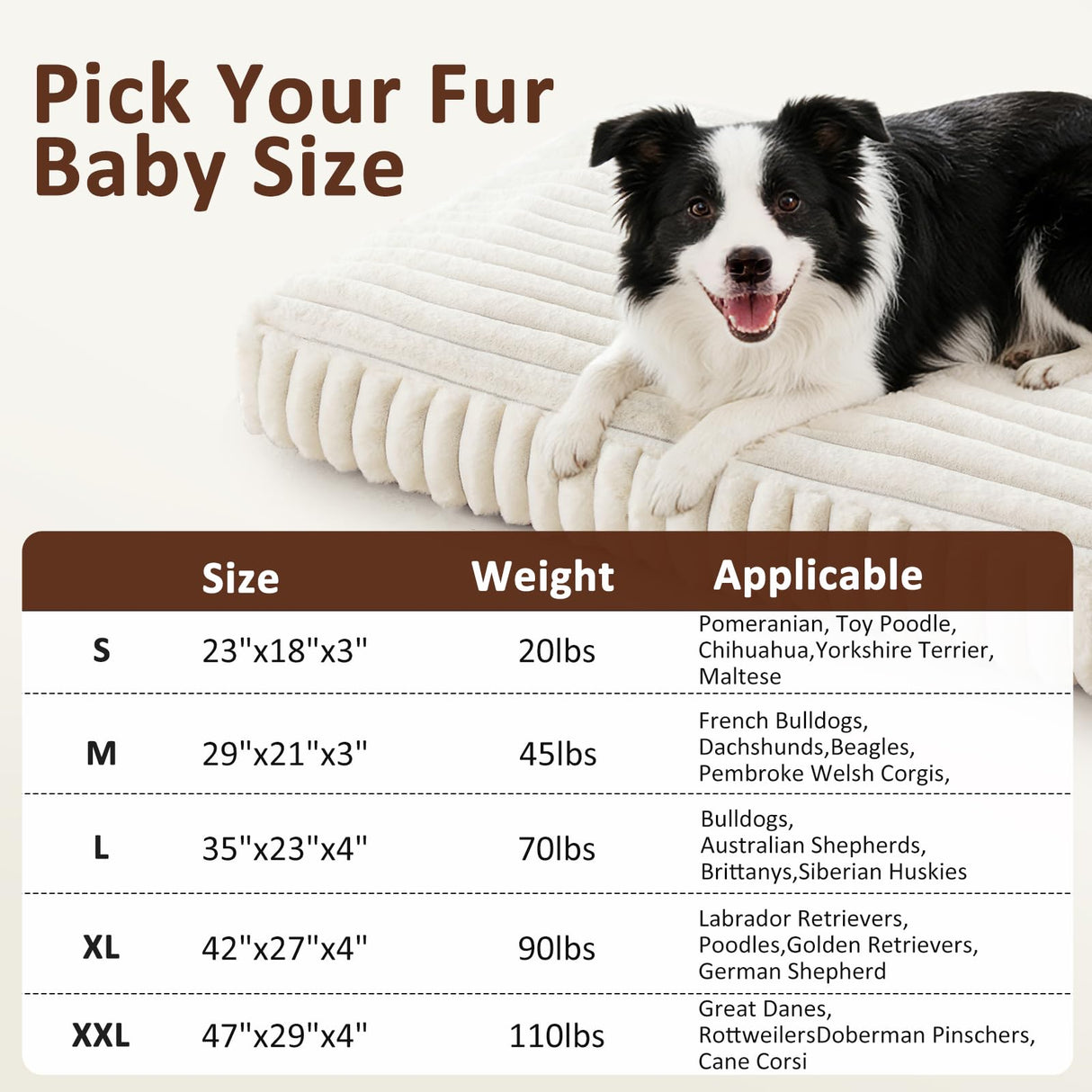 XL Dog Bed, Flat Pet Beds with Removable Washable Cover, Pet Mat Cute Dog Crate Bed Thick Shredded Chopped Crate Foam & Anti Slip Bottom for Indoor, 42"x27"x4" Cream
